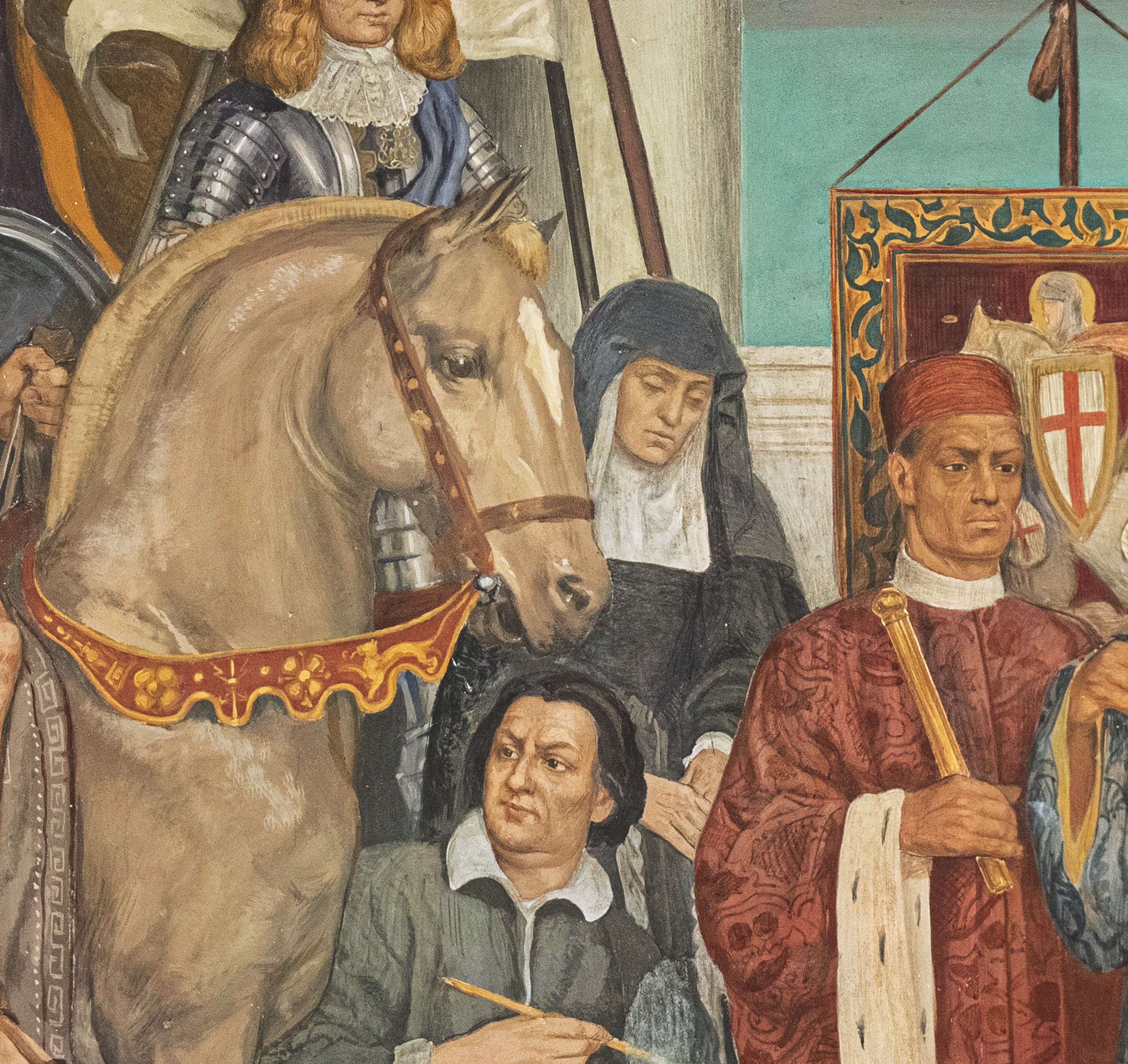 Particolari dell'affresco di Ferro Milone sito nella Sala Consiliare di Imperia